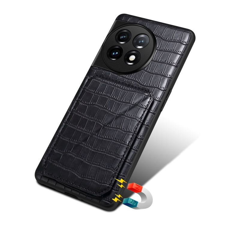 For OnePlus Ace 2 / 11R 5G Denior Imitation Crocodile Leather Back Phone Case with Holder(Black)