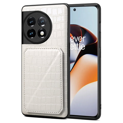 For OnePlus Ace 2 / 11R 5G Denior Imitation Crocodile Leather Back Phone Case with Holder(White)