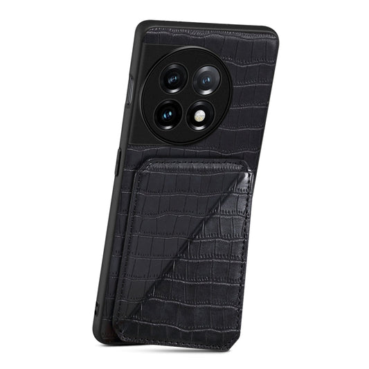 Pour OnePlus Ace 2V / Nord 3 5G Étui de protection en similicuir imitation crocodile avec support (Noir)