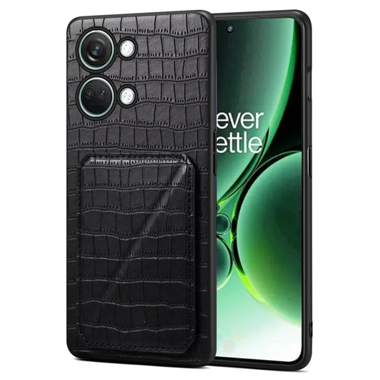 Pour OnePlus Ace 2V / Nord 3 5G Étui de protection en similicuir imitation crocodile avec support (Noir)
