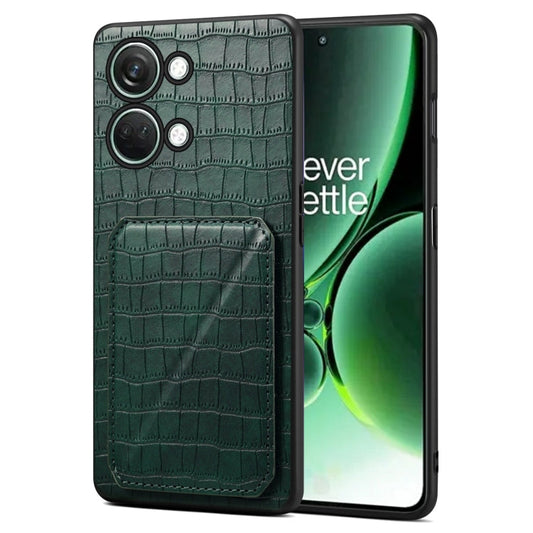 Pour OnePlus Ace 2V / Nord 3 5G Étui de téléphone arrière en cuir imitation crocodile Denior avec support (Vert)