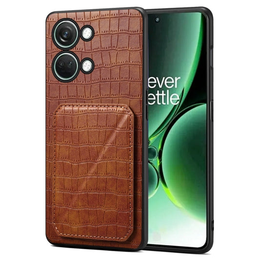 Pour coque de téléphone en cuir imitation crocodile Denior avec support pour OnePlus Ace 2V / Nord 3 5G (marron)