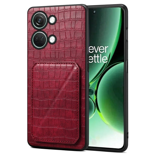 Pour OnePlus Ace 2V / Nord 3 5G Étui de téléphone arrière en cuir imitation crocodile Denior avec support (rouge rose)