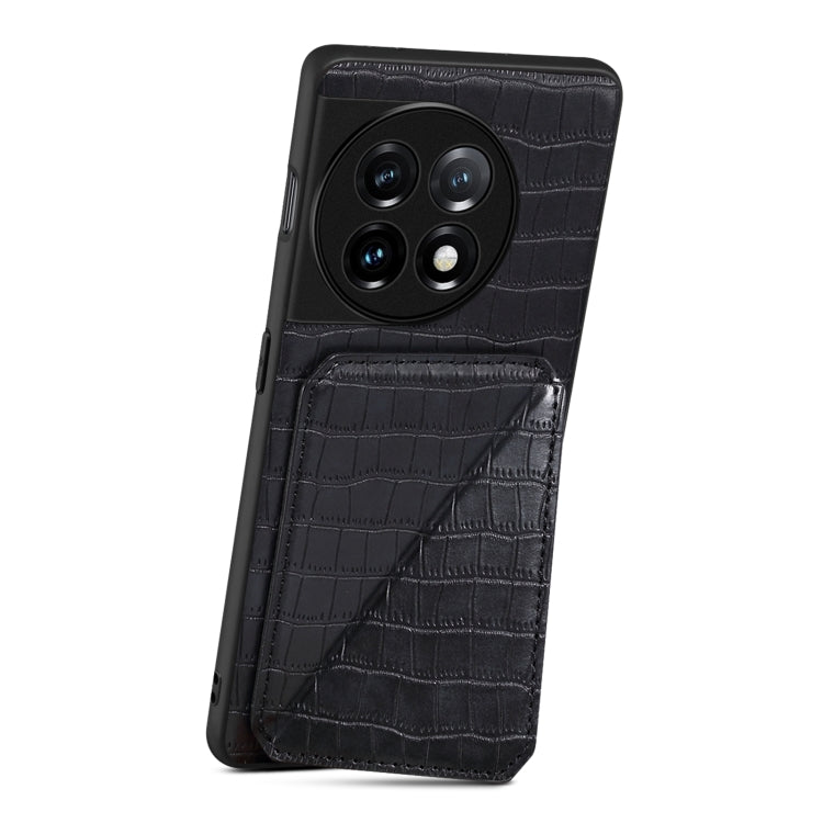 For OPPO K11x 5G / OnePlus Nord CE3 Lite Denior Imitation Crocodile Leather Back Phone Case with Holder(Black)