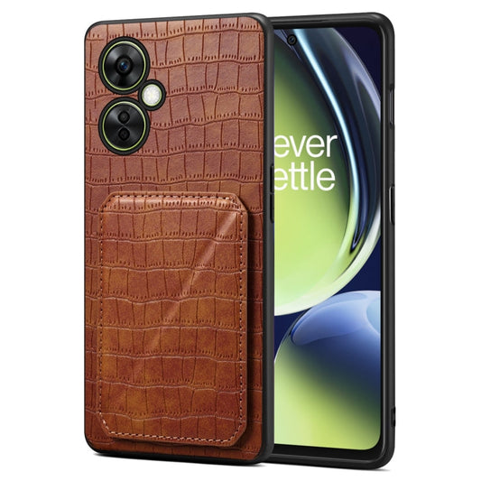Pour OPPO K11x 5G / OnePlus Nord CE3 Lite Denior Étui de téléphone en cuir imitation crocodile avec support (marron)