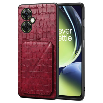 Pour OPPO K11x 5G / OnePlus Nord CE3 Lite Denior Coque Arrière de Téléphone en Faux Cuir de Crocodile avec Support (Rose Rouge)