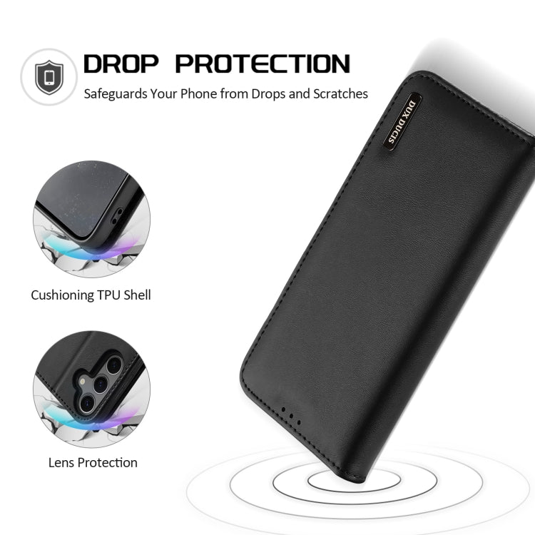 For Samsung Galaxy S25+ 5G DUX DUCIS Hivo Series Cowhide + PU + TPU Flip Phone Case(Black)