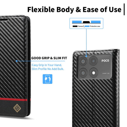 For Xiaomi Poco X6 Pro 5G LC.IMEEKE Carbon Fiber Texture Flip Leather Phone Case(Horizontal Black)