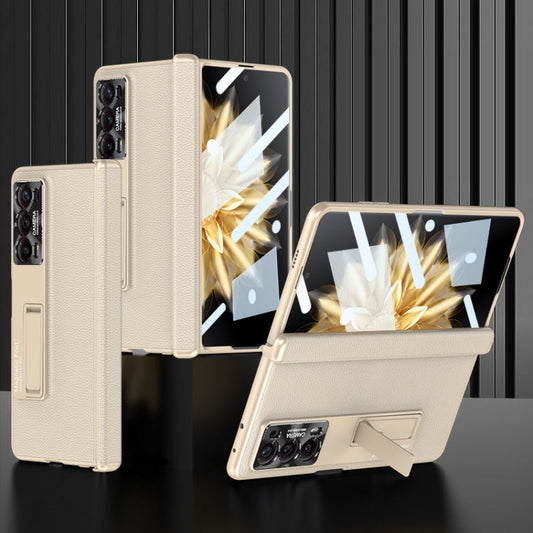 Pour Honor Magic V2 GKK Étui de Téléphone en Cuir à Rabat avec Charnière Magnétique Intégrée et Support (Doré)