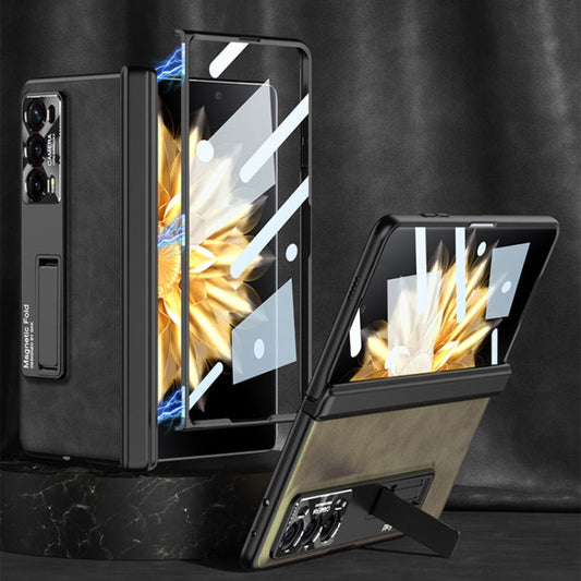 Pour l'étui de téléphone en cuir avec support For Honor Magic V2 GKK Integrated Frosted Fold Hinge (Noir)