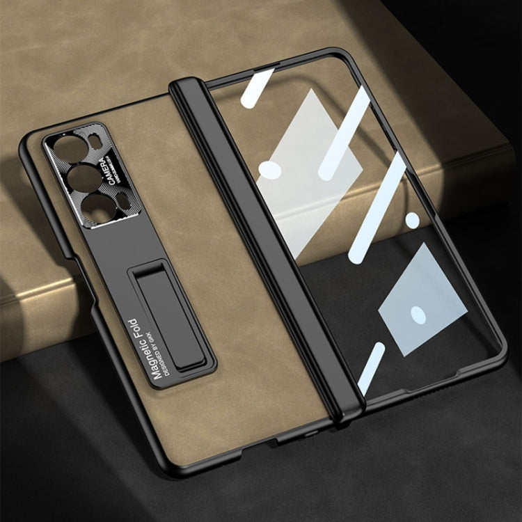 For Honor Magic V2 GKK Integrated Frosted Fold Hinge Leather Phone Case with Holder(Grey)