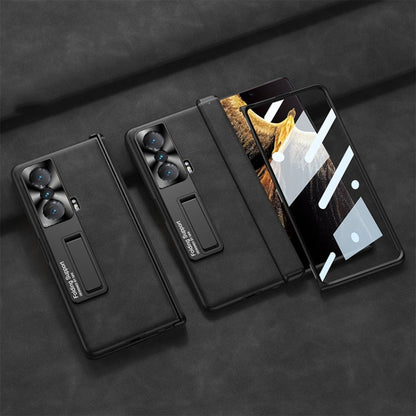 For Honor Magic VS GKK Integrated Frosted Fold Hinge Leather Phone Case with Holder(Black)