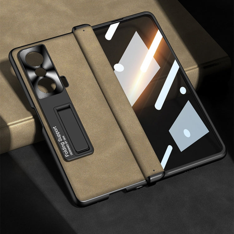 For Honor Magic VS GKK Integrated Frosted Fold Hinge Privacy Leather Phone Case with Holder(Brown)