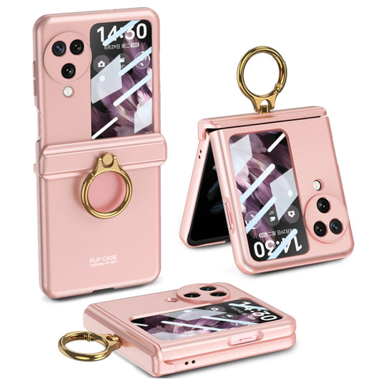 For OPPO Find N3 Flip GKK Integrated Magnetic Hinged Flip Case with Ring Holder(Pink)