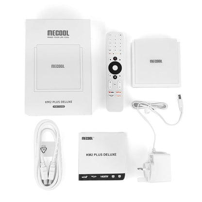 Boîtier TV Intelligent MECOOL KM2 Plus Android 11 Wi-Fi Double Bande avec Commande Vocale 4 Go + 32 Go, Prise AU (Blanc)