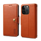 Pour iPhone 15 Pro Étui portefeuille en cuir texturé en peau de vache Denior (marron)