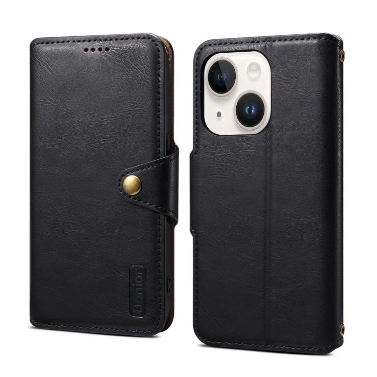 Pour iPhone 14 Plus Coque de Téléphone en Cuir Style Portefeuille avec Texture Peau de Vache Denior (Noir)