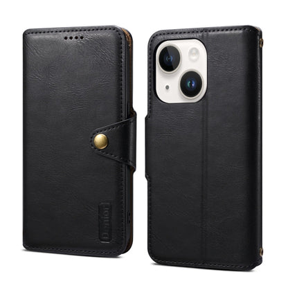 Pour iPhone 14 Plus Coque de Téléphone en Cuir Style Portefeuille avec Texture Peau de Vache Denior (Noir)