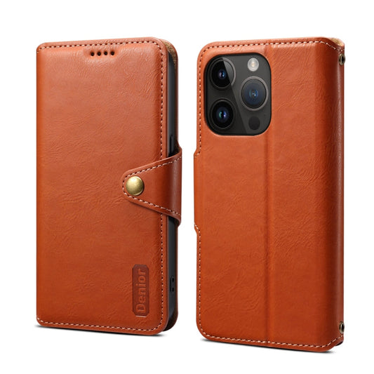 Pour iPhone 14 Pro Max Coque de téléphone en cuir style portefeuille texturé en peau de vache Denior (marron)