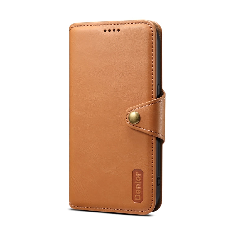 For iPhone 14 Pro Max Denior Cowhide Texture Wallet Style Leather Phone Case(Khaki)