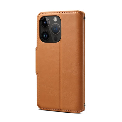 For iPhone 14 Pro Max Denior Cowhide Texture Wallet Style Leather Phone Case(Khaki)