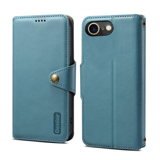 Pour iPhone SE 2022/SE 2020/6/7/8 Étui Portefeuille en Cuir Denior avec Texture en Peau de Vache (Bleu)