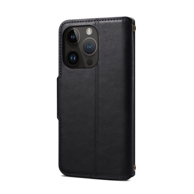 For iPhone 13 Pro Denior Cowhide Texture Wallet Style Leather Phone Case(Black)