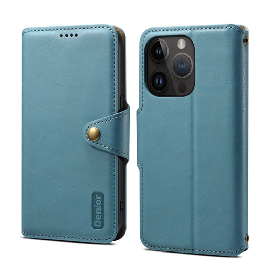 Pour iPhone 13 Pro Étui de téléphone en cuir de style portefeuille texturé en peau de vache Denior (Bleu)