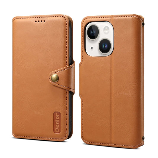 Pour iPhone 13 Étui portefeuille en cuir texturé de vachette Denior (kaki)