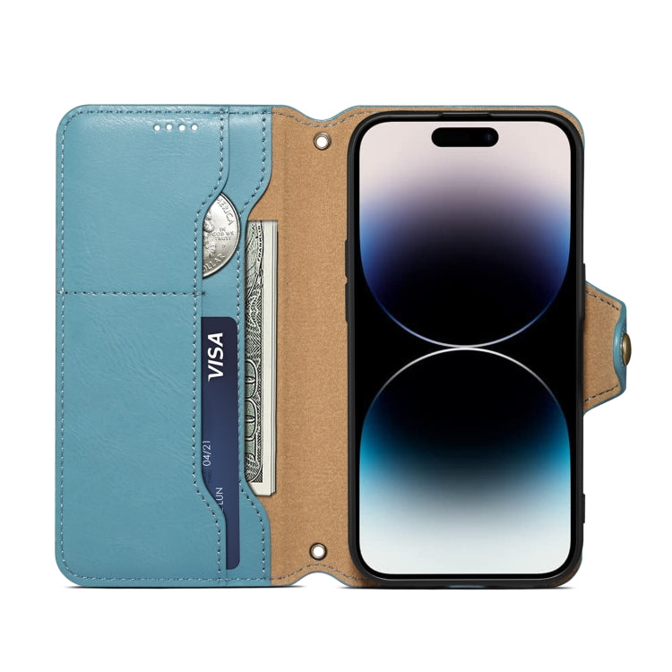 For iPhone 11 Pro Denior Cowhide Texture Wallet Style Leather Phone Case(Blue)