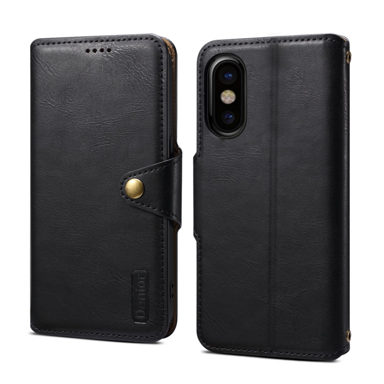 Pour iPhone XS / X Étui portefeuille en cuir texturé en peau de vache Denior (noir)