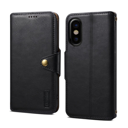Pour iPhone XS / X Étui portefeuille en cuir texturé en peau de vache Denior (noir)