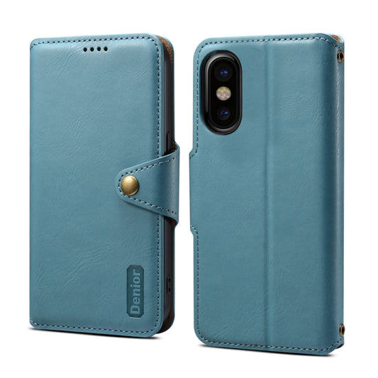 Pour iPhone XS / X Étui portefeuille en cuir texturé de vachette Denior (bleu)