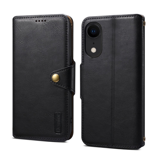 Pour iPhone XR Étui portefeuille en cuir texturé en peau de vache Denior (Noir)