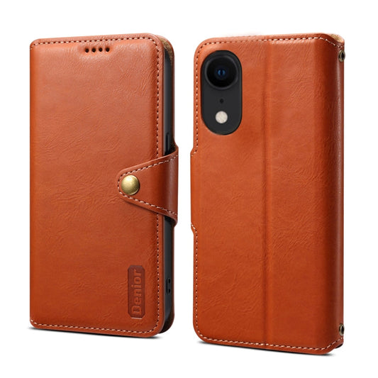 Pour iPhone XR Étui de téléphone en cuir de style portefeuille texturé en cuir de vachette Denior (marron)
