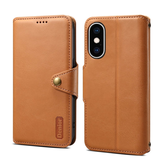 Pour iPhone XS Max Étui de téléphone en cuir de style portefeuille texturé en peau de vache Denior (Kaki)
