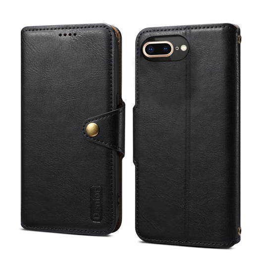 Pour iPhone 8 Plus / 7 Plus Étui portefeuille en cuir texturé en peau de vache Denior (Noir)