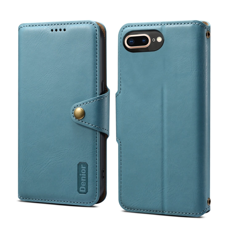 For iPhone 8 Plus / 7 Plus Denior Cowhide Texture Wallet Style Leather Phone Case(Blue)