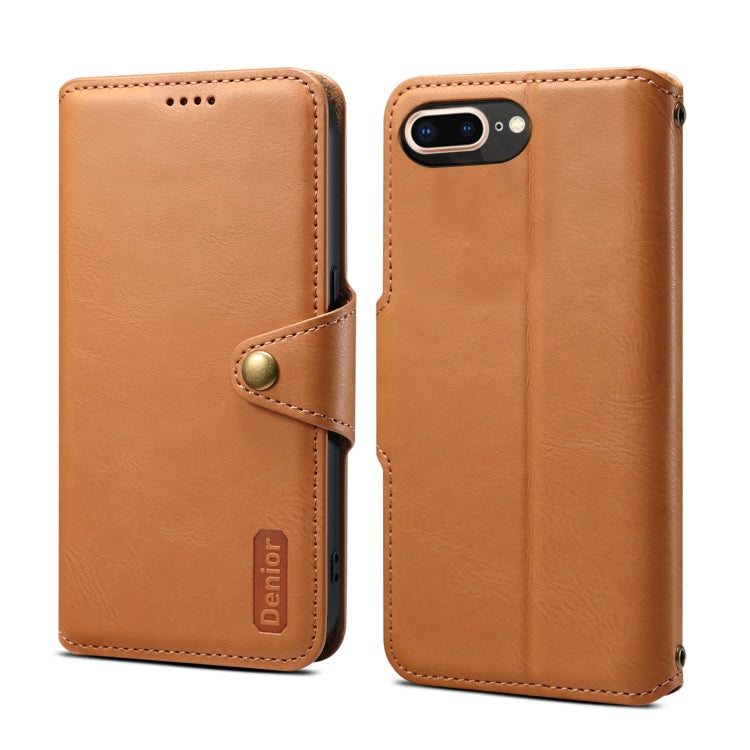 Pour iPhone 8 Plus / 7 Plus Étui portefeuille en cuir texturé en peau de vache Denior (Kaki)