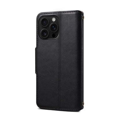 For iPhone 16 Pro Max Denior Cowhide Texture Wallet Style Leather Phone Case(Black)