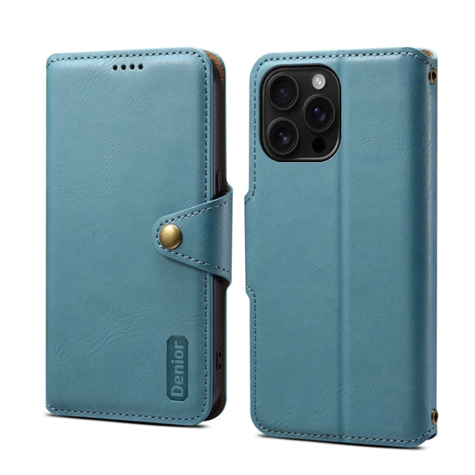 For iPhone 16 Pro Max Denior Cowhide Texture Wallet Style Leather Phone Case(Blue)