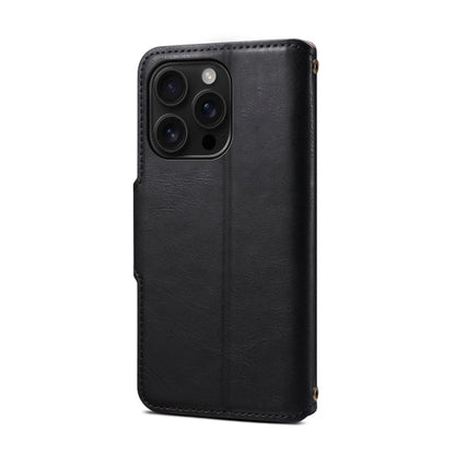For iPhone 16 Pro Denior Cowhide Texture Wallet Style Leather Phone Case(Black)