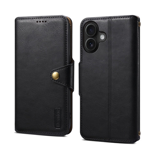 Pour iPhone 16 Étui de téléphone en cuir de style portefeuille texturé en peau de vache (Noir)