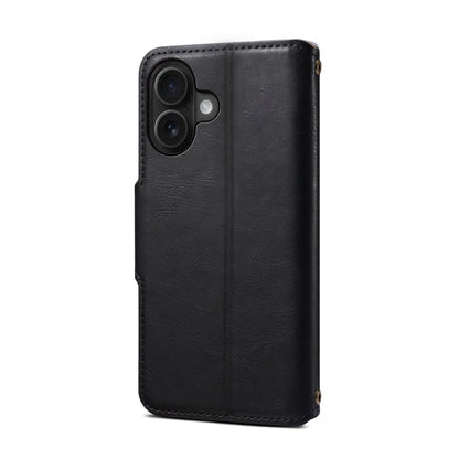 For iPhone 16 Denior Cowhide Texture Wallet Style Leather Phone Case(Black)