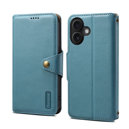 Pour iPhone 16 Étui portefeuille en cuir texturé en peau de vache Denior (bleu)