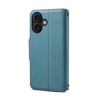 Pour iPhone 16 Étui portefeuille en cuir texturé en peau de vache Denior (bleu)