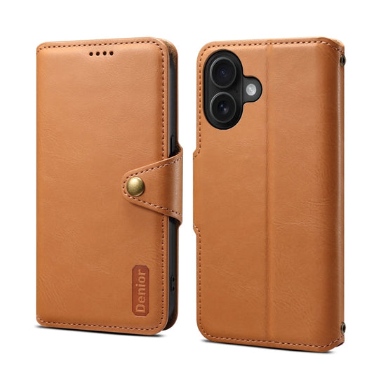 Pour iPhone 16 Étui portefeuille en cuir texturé Denior en peau de vache (Kaki)