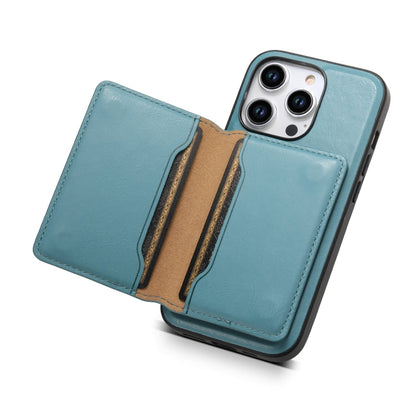 For iPhone 15 Pro Max Denior Cowhide Texture Leather MagSafe Detachable Wallet Phone Case(Blue)