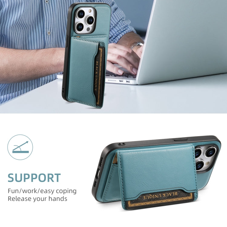 For iPhone 15 Pro Max Denior Cowhide Texture Leather MagSafe Detachable Wallet Phone Case(Blue)