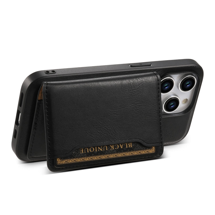 For iPhone 15 Pro Max Denior Cowhide Texture Leather MagSafe Detachable Wallet Phone Case(Black)